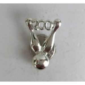 Vintage 200 Club Bowling Pins & Ball Silver Lapel Hat Pin